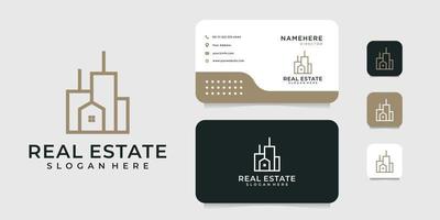 Building architecture logo design with business card template vector