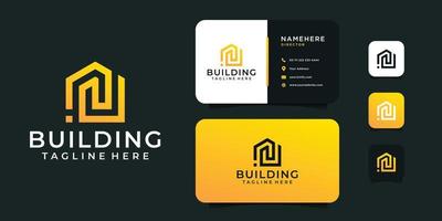 Modern building architecture logo and business card design vector illustration