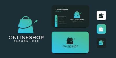 Shop bag and rocket logo design with business card template