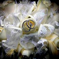 wedding rings and bouquet photo