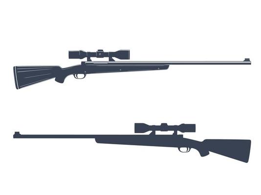 Hunting rifle with telescopic sight, silhouette of sniper firearm