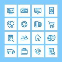 business, finance, commerce icons, thick line pictograms on white, vector illustration