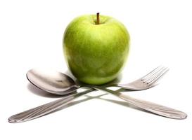spoon fork and green apple for diet photo