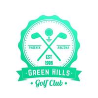 logotipo del club de golf, emblema, insignia con palos de golf cruzados vector