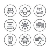 network, internet data technology line icons over white vector