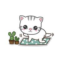 lindo gato meditando con yoga. lindo personaje de dibujos animados. vector