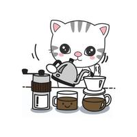 Cute Cat making coffee cartoon, vector illustration