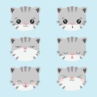 Set of cute cartoon cat with various emotions. vector