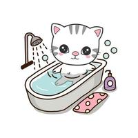 lindo gato tomar un baño en la bañera. lindo personaje de dibujos animados. vector