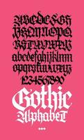 Gothic. Vector. Uppercase and lowercase letters on a pink background. Beautiful and stylish calligraphy. Elegant European typeface for tattoo. Medieval modern style. Letters and numbers. vector