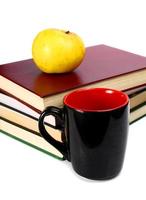 books are an apple and cup photo