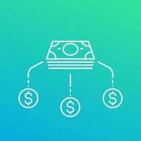 Financial diversification, money, assets, investments linear icon vector