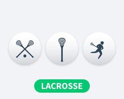 iconos de lacrosse, jugador en el juego, palos vector