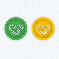 handshake line icon, deal, partnership, green and yellow vector