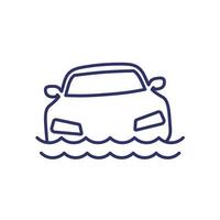 icono de línea de inundación con un coche vector