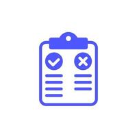 Pros and cons icon on white with clipboard vector