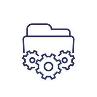 project management line icon, folder and gears vector