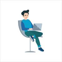 Freelancer working on laptop vector illustration
