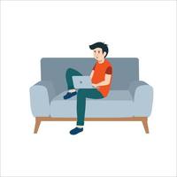 Freelancer working on laptop vector illustration