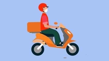 Delivery man is running on a bike. Vector deliveryman. Flat cartoon style. video