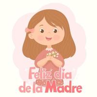 chica sosteniendo un ramo de flores de primavera. feliz día de la madre. vector