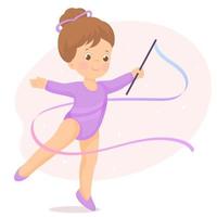 Young girl gymnast making exercise with gymnastic tape vector