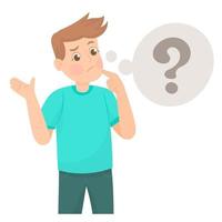 cute boy show confused expression with question mark vector