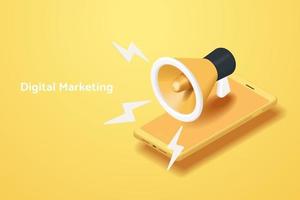 Digital marketing via smartphone with megaphone vector