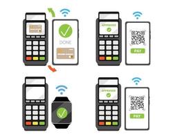 pago por teléfono inteligente móvil, tecnología nfc en un pago inalámbrico sin contacto por teléfono inteligente vector