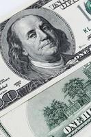 Closeup of US dollar bills photo
