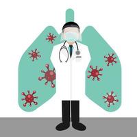 a doctor in ground uniform with medical mask and lung infection background vector