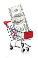 Banknotes in small shopping trolley photo