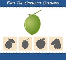 Find the correct shadows of cartoon coconuts. Searching and Matching game. Educational game for pre shool years kids and toddlers vector