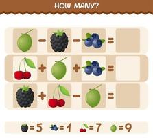 How many cartoon fruits. Counting game. Educational game for pre shool years kids and toddlers vector