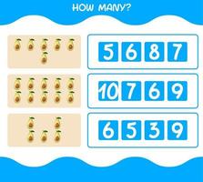 How many cartoon avocado. Counting game. Educational game for pre shool years kids and toddlers vector