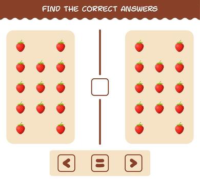 Find the correct answers of cartoon strawberry. Searching and Counting game. Educational game for pre shool years kids and toddlers vector