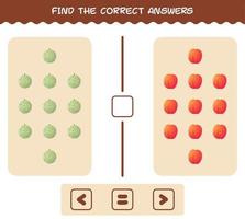 Find the correct shadows of cartoon fruits. Searching and Matching game. Educational game for pre shool years kids and toddlers vector
