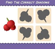 encuentra las sombras correctas de los arándanos de dibujos animados. juego de búsqueda y combinación. juego educativo para niños y niños pequeños en edad preescolar vector