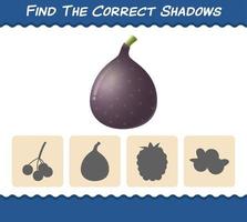 encuentra las sombras correctas de los higos de dibujos animados. juego de búsqueda y combinación. juego educativo para niños y niños pequeños en edad preescolar vector