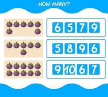 How many cartoon mangosteen. Counting game. Educational game for pre shool years kids and toddlers vector