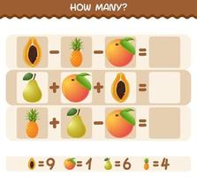 How many cartoon fruits. Counting game. Educational game for pre shool years kids and toddlers vector