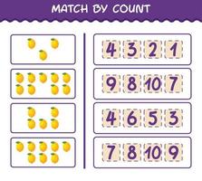 Match by count of cartoon lemon. Match and count game. Educational game for pre shool years kids and toddlers vector