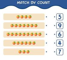 Match by count of cartoon peach. Match and count game. Educational game for pre shool years kids and toddlers vector