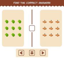 Find the correct shadows of cartoon fruits. Searching and Matching game. Educational game for pre shool years kids and toddlers vector