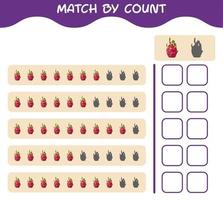 Match by count of cartoon dragon fruit. Match and count game. Educational game for pre shool years kids and toddlers vector