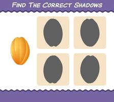 encuentra las sombras correctas de las frutas estrella de dibujos animados. juego de búsqueda y emparejamiento. juego educativo para niños y niños pequeños en edad preescolar vector