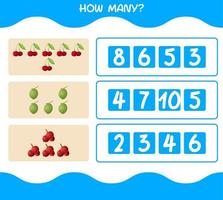 How many cartoon fruits. Counting game. Educational game for pre shool years kids and toddlers vector