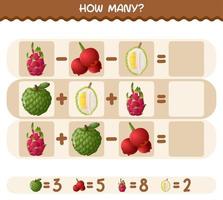 How many cartoon fruits. Counting game. Educational game for pre shool years kids and toddlers vector