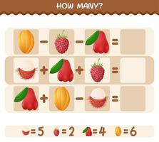 How many cartoon fruits. Counting game. Educational game for pre shool years kids and toddlers vector