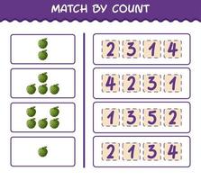 Match by count of cartoon custard apple. Match and count game. Educational game for pre shool years kids and toddlers vector